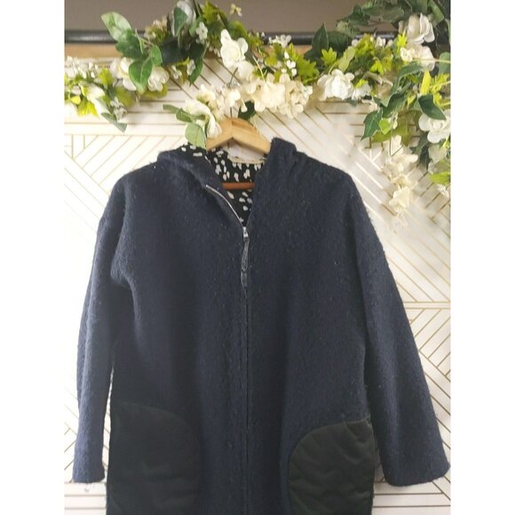 TSUMORI CHISATO Women's Navy Blue Coat Wool Ladies Zip Up Hooded Size 2 - Picture 2 of 13